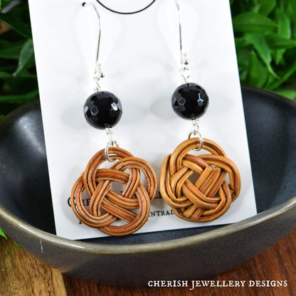 Black Onyx Celtic Knot Rattan Earrings