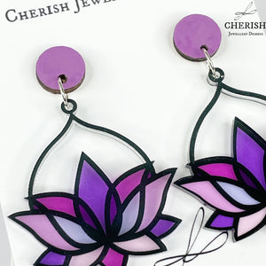Lotus Stained Glass Earrings - Lavender