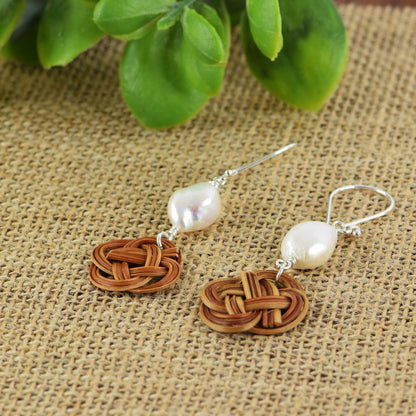 Freshwater Pearl Celtic Knot Rattan Earrings
