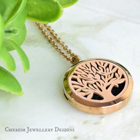 Rose Gold Tree of Life Aroma Pendant