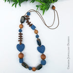 Willow Lava Heart & Albutra Necklace - Sapphire