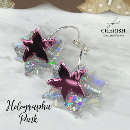 Stacked Snowflake Stud Hoop Earrings