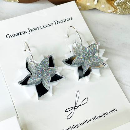 Stacked Snowflake Stud Hoop Earrings